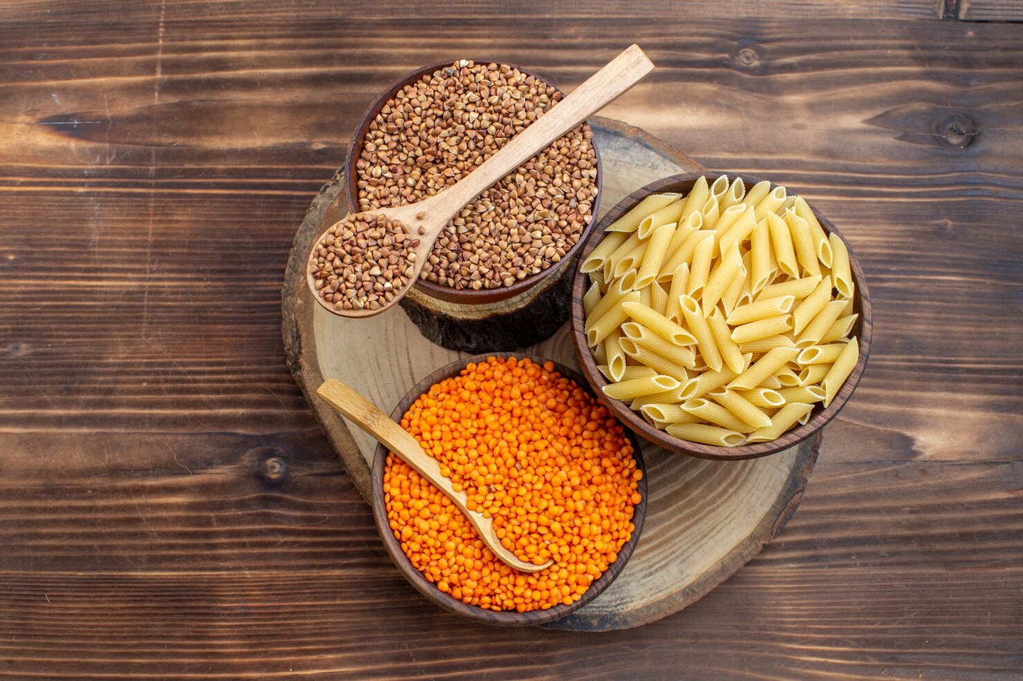 top view raw little pasta with buckwheat lentils brown surface 179666 35327